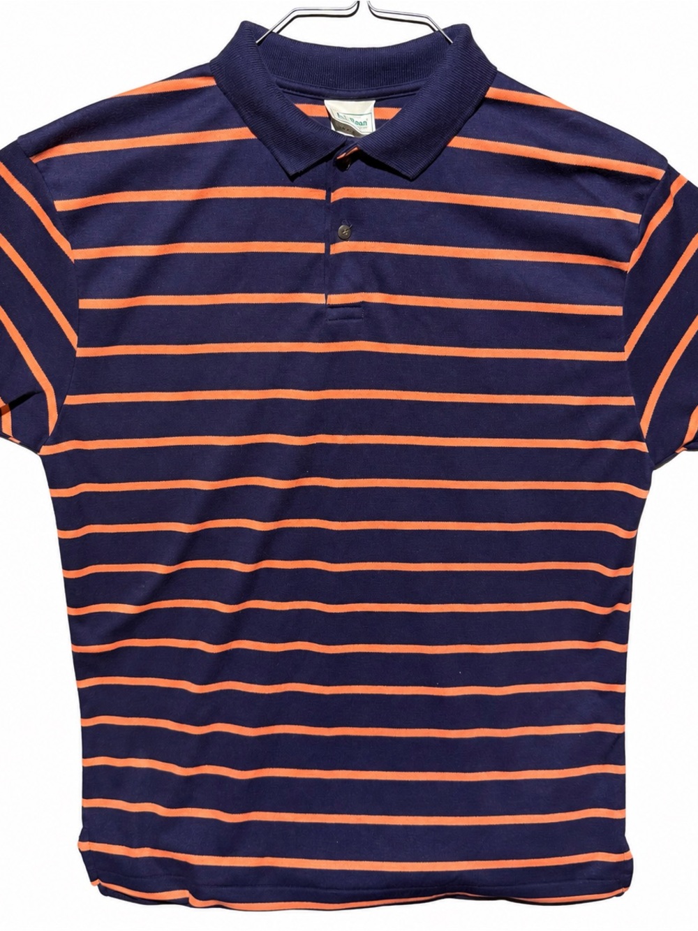 L.L.Bean Striped Polo Shirt Men’s Large Navy Orange USA Made - Picture 2 of 5